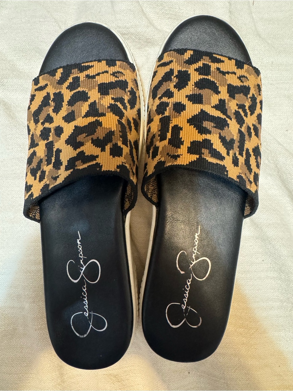 Jessica Simpson Leopard Print Slide Sandals - Black & Tan